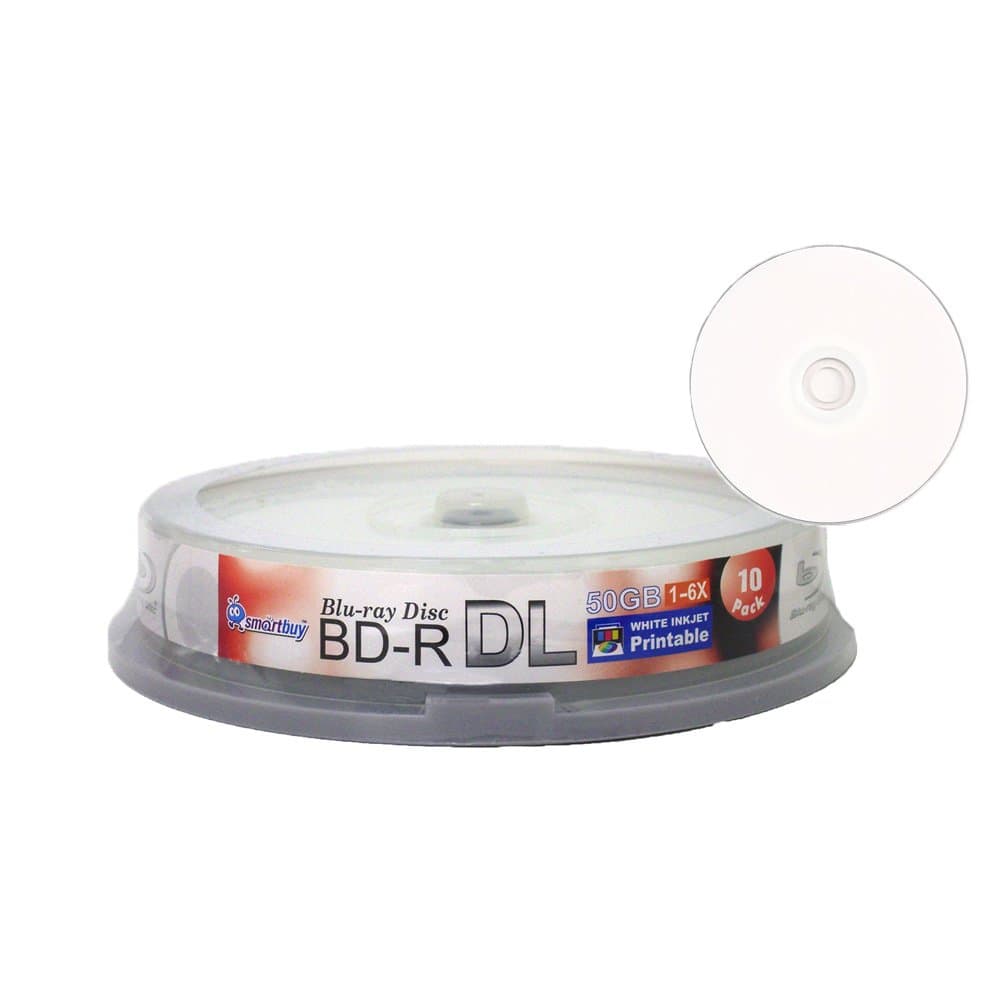 Smartbuy 50gb 6X Blu-ray Bd-r Dl Dual Layer Blank White Inkjet Printable Recordable Media Disc Spindle (10-Disc)
