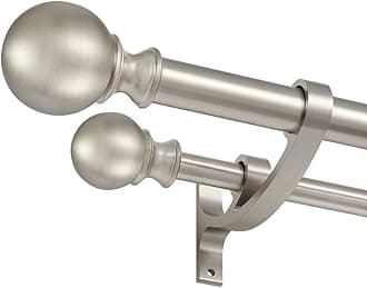 Brushed Nickel Double Curtain Rods - Adjustable 144-164 Inch Rods with Round Finials
