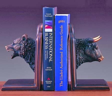 Bronze Plated Electroplated Bear and Bull Head Bookends Figurines Statues