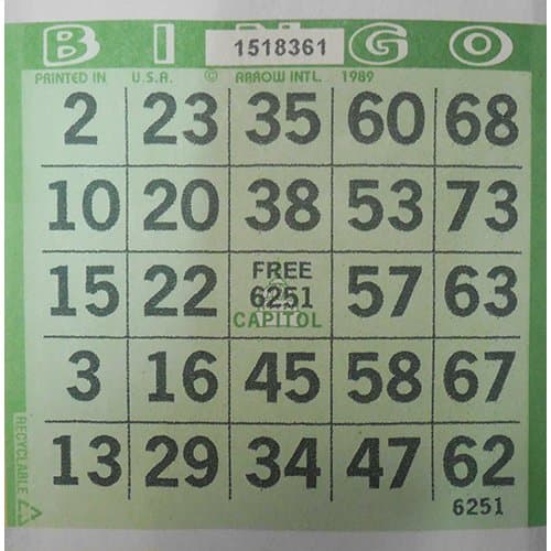 1on Tint Green Bingo Paper