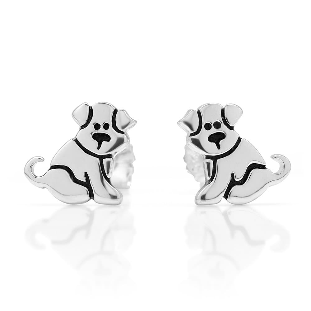 925 Sterling Silver Small Puppy Dog 11 mm Post Stud Earrings
