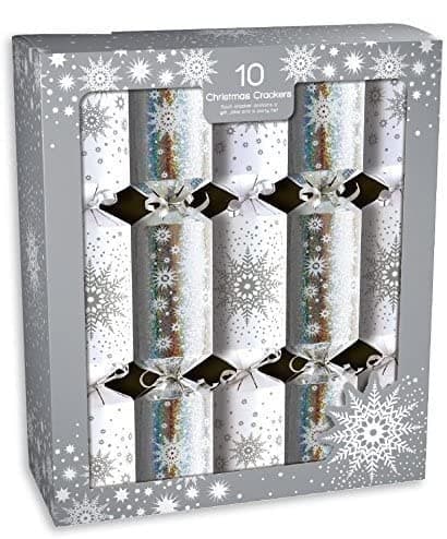 WOW Holo Snowflake Silver & White Snowflake Christmas Crackers Gift Family Party Xmas Kids Santa Luxury Celebrations Box Fun
