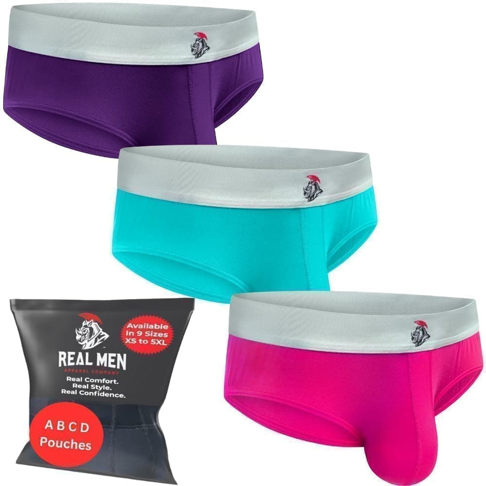 Real Men Ares-Accent Low-Rise Pouch Bikini Brief – 1, 3, 6 Pack with Size ABCD Pouch XS - 5XL