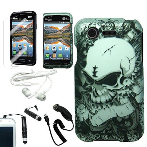 [ARENA] WHITE BLACK SKELETON SKULL COVER FITTED SNAP ON HARD CASE for LG OPTIMUS FUEL L34C + FREE ARENA ACCESSORY KIT