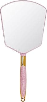 Hand Held Mirror with Handle, with Hook Hole for Bathroom and Bedroom, Barbers Haircut Mirror for Home and Salon (6 W X13 L inchs, Pink)