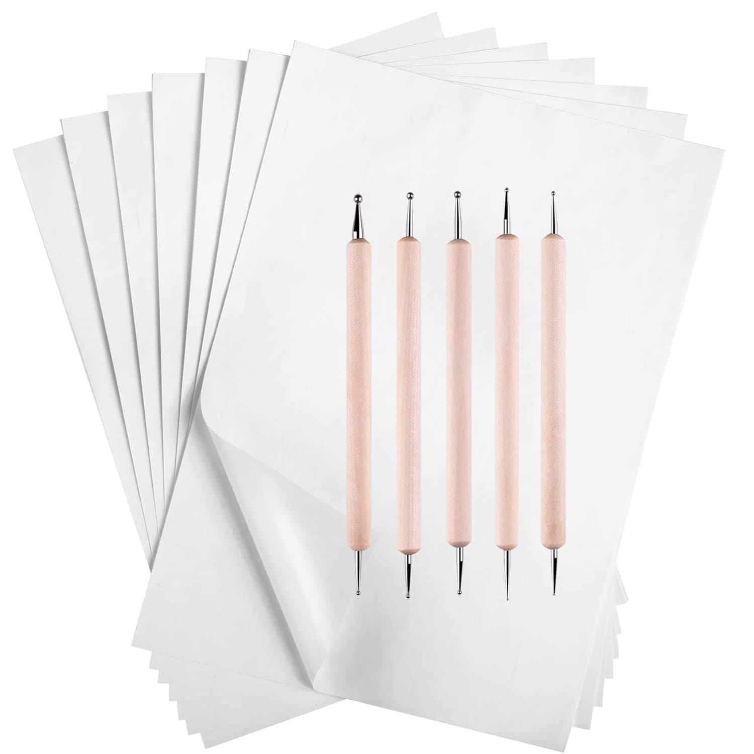 Hlonon 50 Sheets Carbon Transfer Paper (8.5 x 11.5 Inch) With 5 PCS Embossing Styluses - White Graphite Tracing for Wood, Canvas, Craft