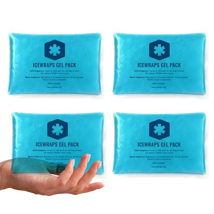 ICEWRAPS 5”x7” Reusable Gel Ice Packs - Hot Cold Pack for Injuries, Pain Relief, Migraines - 4 Pack