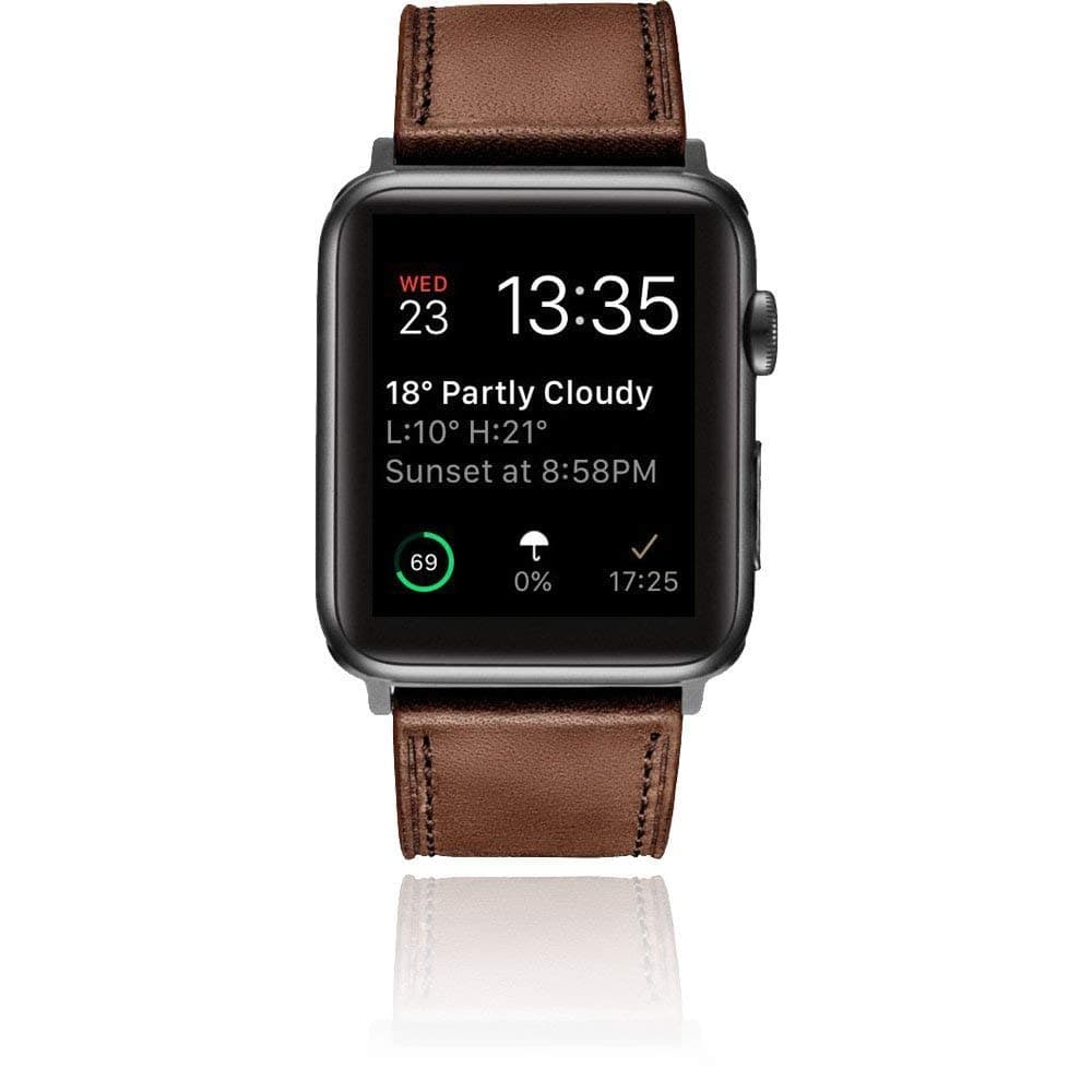 Genuine Leather Wrist Strap Replacement Band with Classic Square Stainless Steel Buckle for Apple Watch iWatch Series 1/2/3/4,Sport & Edition