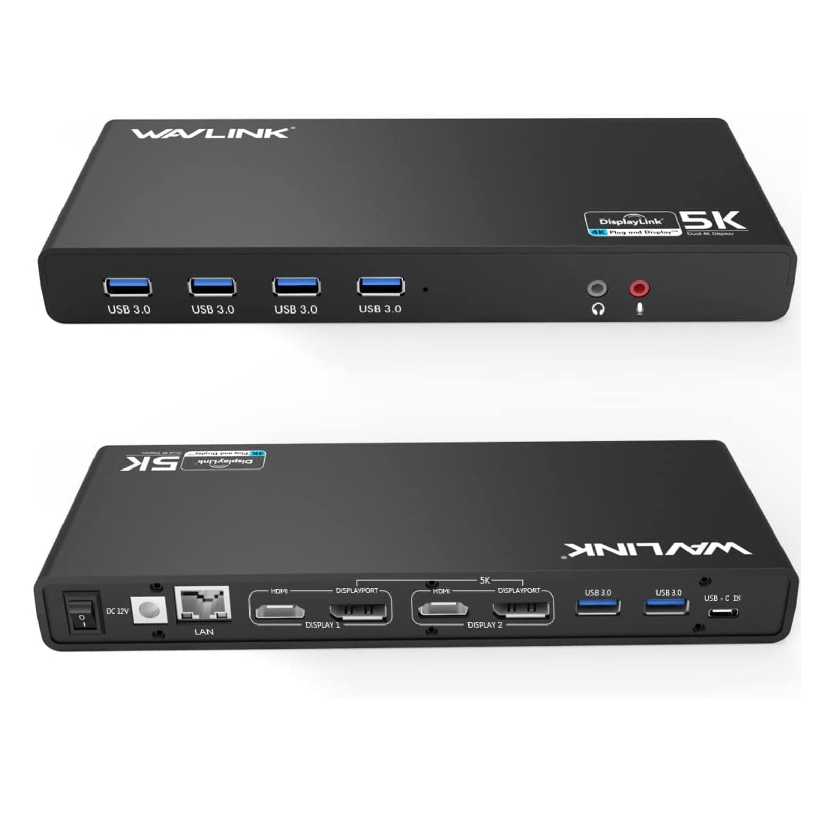 WAVLINK USB3.0 Universal Ultra 5K Docking Station Dual 4K Docking Station Universal Docking Station - Compatible with Type-c, Type A (Includes both usb-c and usb-a)