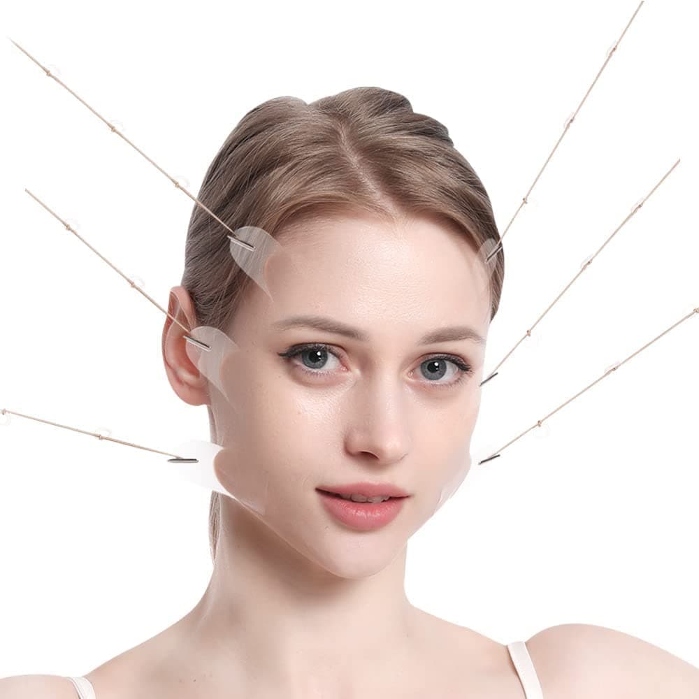 VUCATIN 20PCS Face Lift Sticker With Fixed Rope,Instant V-Shape Facelift Bands,Face Lifting Tapes Double Chin Reducer Face Wrinkle Patches (Transparent)