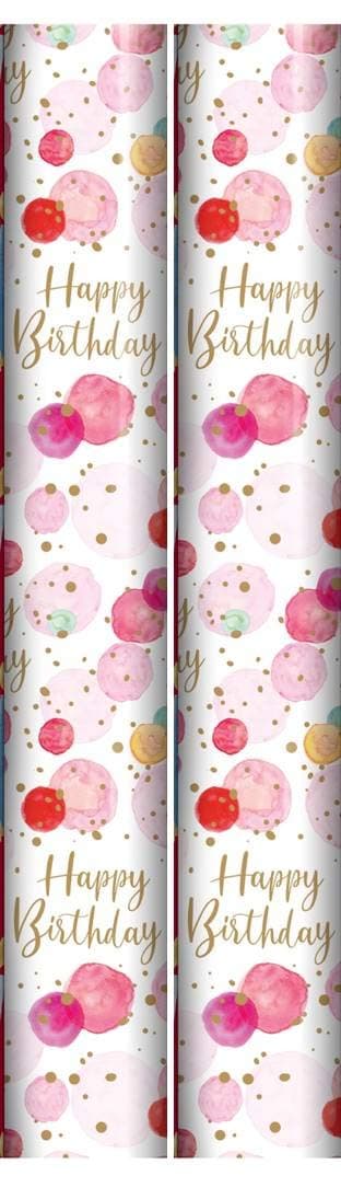 6m Happy Birthday Gift Wrapping Paper Roll - 2 x 3m - Multi Coloured Hip Hip Hooray Party Celebrate