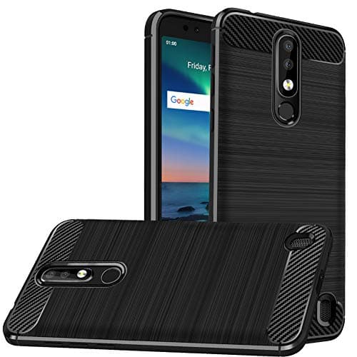 Dretal Nokia 3.1 Plus case, Carbon Fiber Shock Resistant Brushed TextureAnti-Fingerprint Flexible Soft TPU Phone Protective Cover Case for Nokia 3.1 Plus 6.0" [Cricket] (Black)
