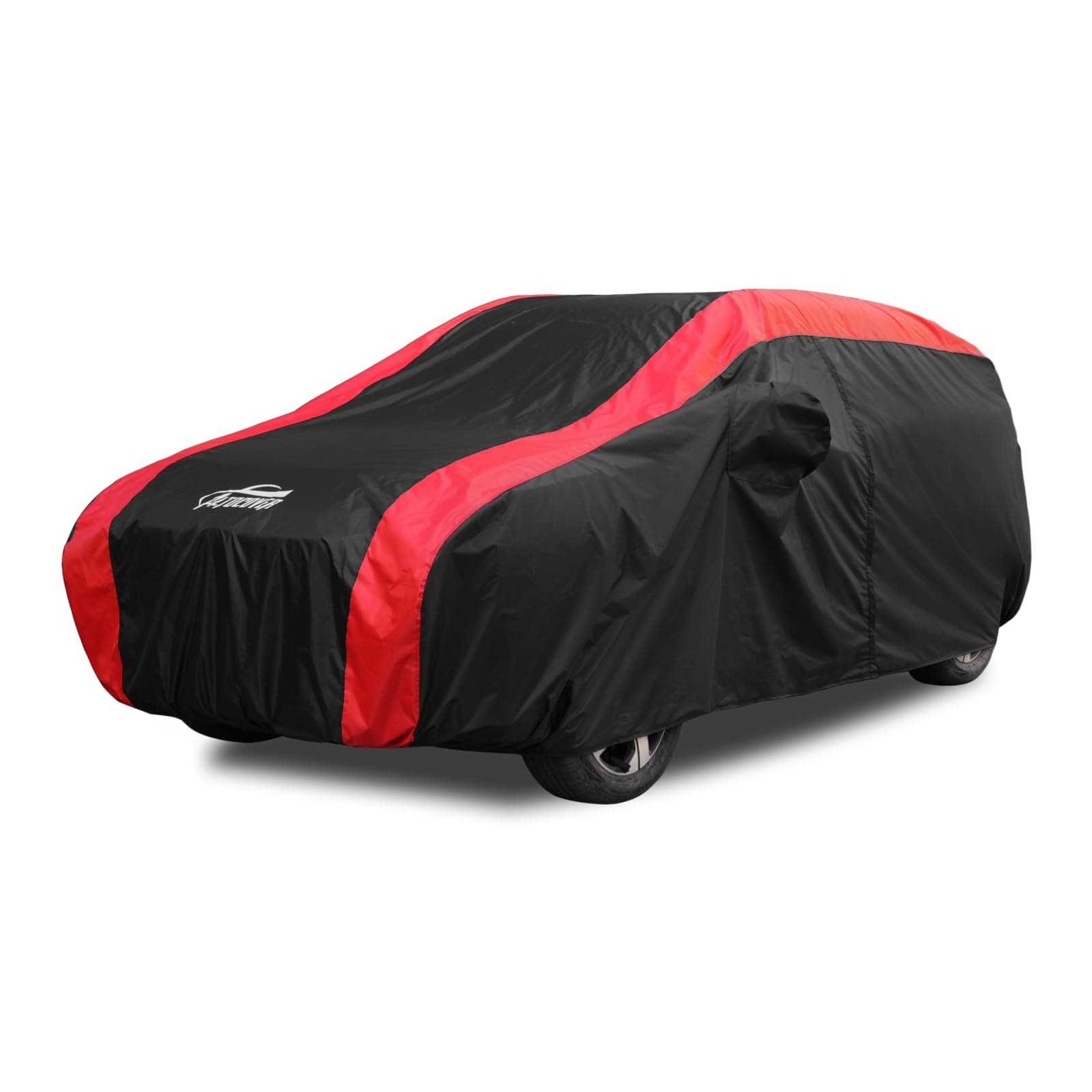 Full Exterior Covers for Waterproof Protection with Red Stripe Design,SUV Car Covers for Automobiles Universal Fit Nissan Kicks, Benz GLA, BMW X1 X2, Cadillac XT4, Ford Escape, Juguar E-PACE