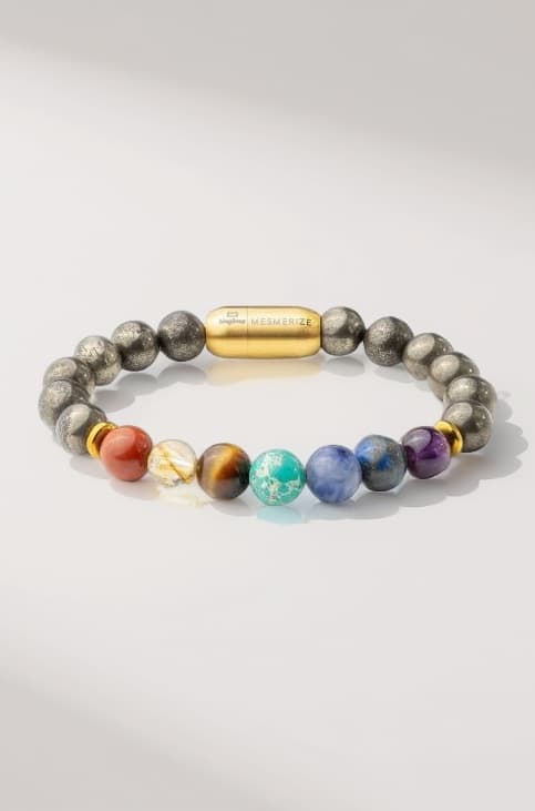 Mesmerize 7 Chakra Healing Bracelet with Magsnap 2 Closure | Certified Natural Healing stones | 7 Chakra Bracelets Online For Men and Women | Durable MagSnap 2 Magnetic Closure | Lab-Tested Certificate & 6-Month Warranty Included.