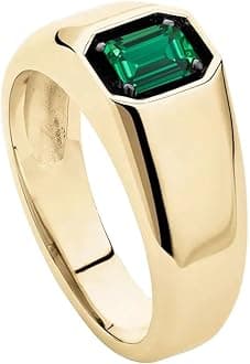 10K 14K 18K Gold Men's 2 Carat Emerald Cut Gemstone Ring Custom Gemstone Birthstone Pinky Ring for Men Jewelry Gift for Him