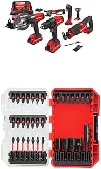 CRAFTSMAN V20 Cordless Drill Combo Kit, 7 Tool with Drill/Driver Set, Impact Ready, 33 Pieces (CMCK700D2 & CMAF1333)