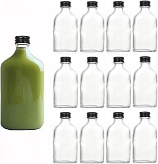 FUFU12pcs Empty Glass Juice, Milk, Coffee, Kombucha, Whiskey, Vodka Bottle for Party, Drink Shop (100ML, Black Lid)
