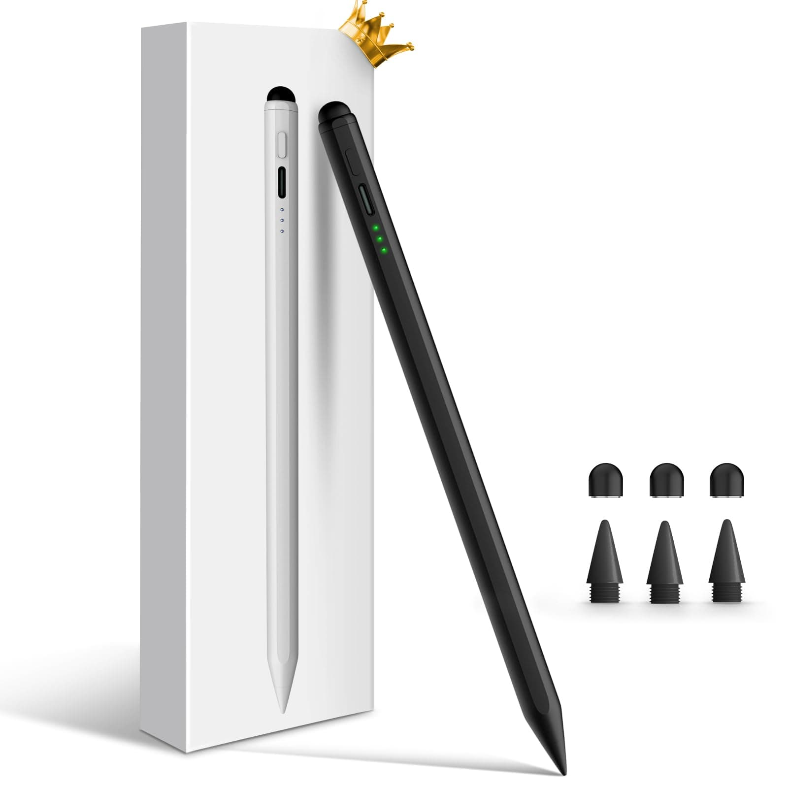 Stylus Pen for iPad, Dual-Tip 13 mins Fast Charge Pencil for Apple, Palm Rejection, Tilt Sensitivity, Compatible w/iPad 6/7/8/9/10, Pro 11/12.9in/M4, Air 3/4/5/M2, Mini 5/6 - Black