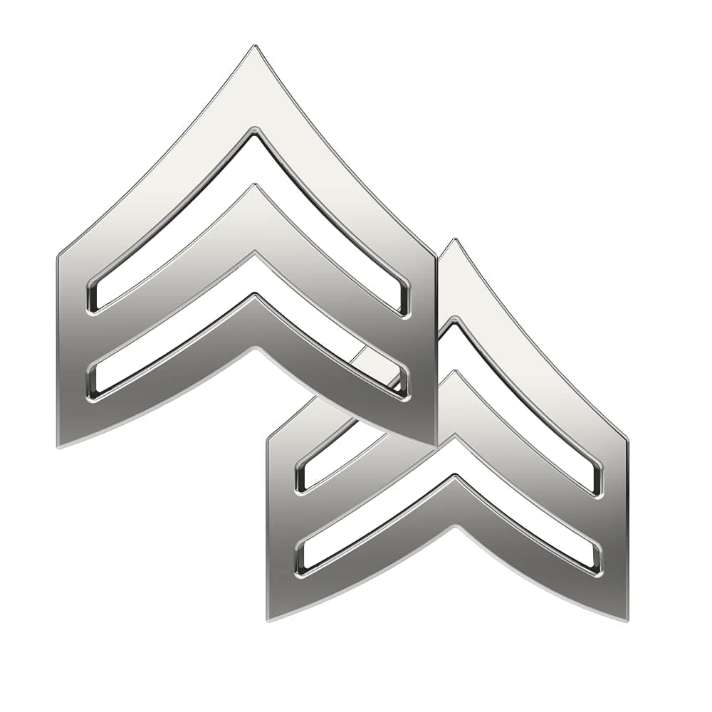Sergeant Chevrons Collar Brass Pins -Set of Two Rank Insignia Police Military Uniform Pins. Choose between gold, silver, and matt black.