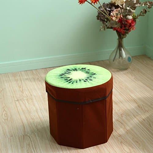 Keraiz 30x29cm Creative Fruit Flannel Foldable Storage Foot Stool Children Pouffe Bedroom Home Chair Kids Seat Box-KIWI