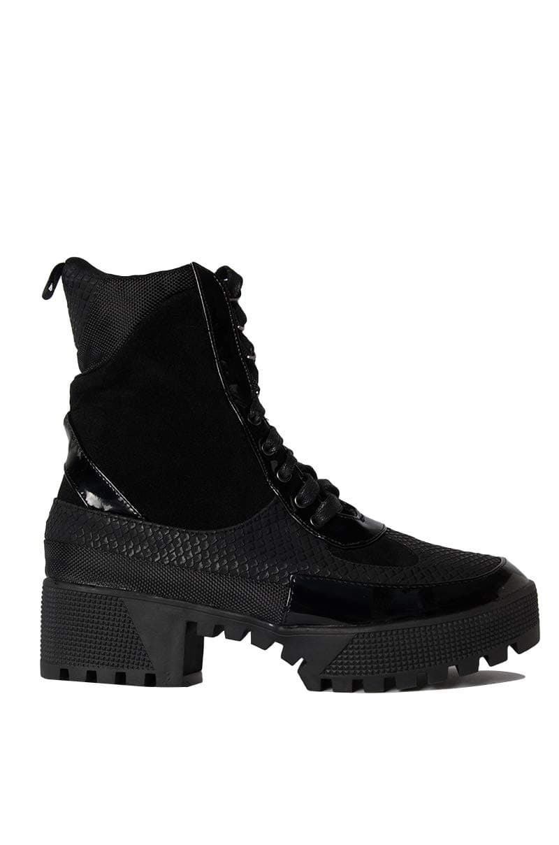 CAPE ROBBIN Cape Robbin Lace Up Lug Sole Chunky Heel Paneled Military Combat Boots-BLACK_9