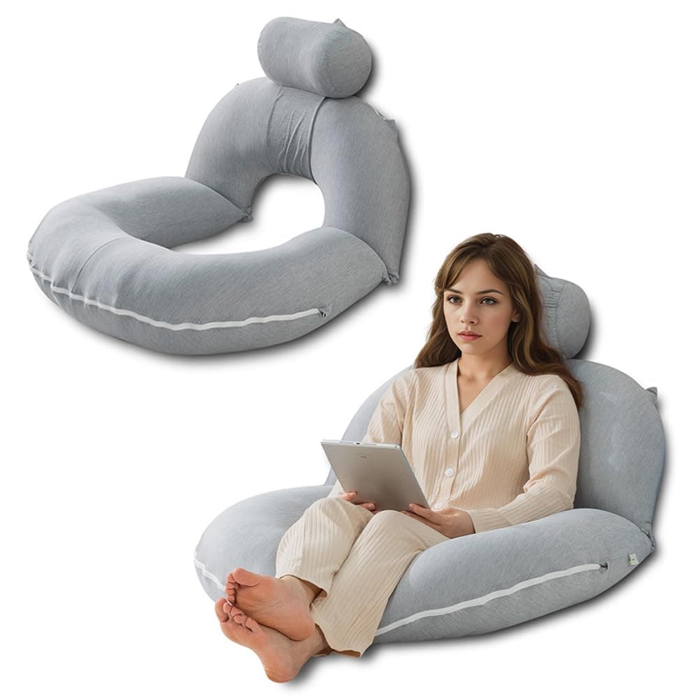 INSEN Reading Pillow, Back Pillow for Sitting in Bed for Reading, Nurse & Relax, Reading Pillow for Adults, Moms & Kids, Sit Up Pillow for Bed, Cooling Stripe, Grey