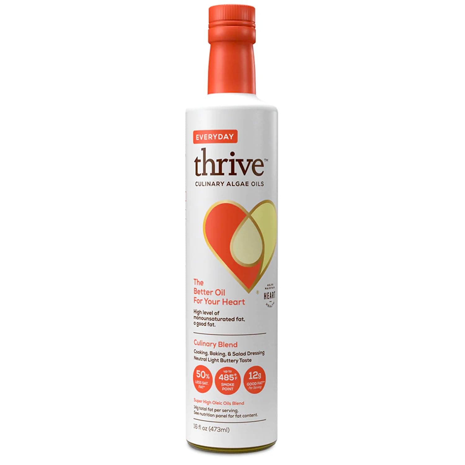 Thrive Algae Cooking Oil - Everyday Culinary Blend, High-Heat Smoke Point, Heart and Health-Conscious Oil, Low Omega-6, Blended with High Oleic UltraSun Oil, 16 fl oz, 1 Pack