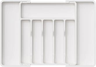 Lifewit Extendable Cutlery Drawer Organiser, Adjustable Cutlery Tray, Plastic Adjustable Kitchen Storage Dividers for Utensil Spoons Forks Knives, 8 Compartments, 33-57 x 38cm, White