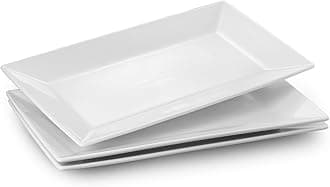 DOWAN Dinner Plates, Rectangular Plates, Soft White Plates, Dinner Service for Meat, Appetizers, Dessert, Food, Party, 36 cm x 20 cm, Pack of 3