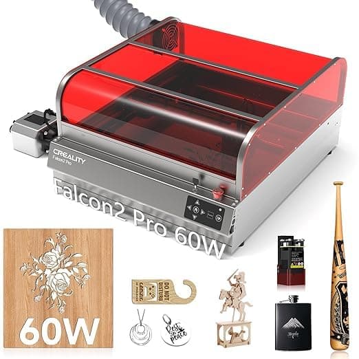 Creality Falcon 2 Pro 60W Laser Engraver – High-Power Diode Laser Cutter with Air Assist, Autofocus, Offline Engraving, 400x415mm Working Area for Wood, Metal, Acrylic, Leather, DIY Projects.