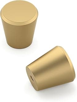 Homdiy 10 Pack Brushed Brass Cabinet Knobs - LS745GD Solid Round Gold Drawer Knobs for Dresser, Kitchen Hardware