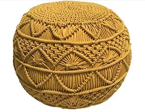 THE HOME TALK Hand Woven Macrame Pouf | Ottoman Footrest | Bean Bag, Floor Chair for Living Room, Bedroom, Kid’s Room, Hall | Cotton Knitted | Small Furniture | 18’’ x 18’’ x 14’’ | Yellow