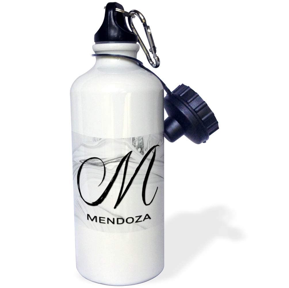3dRose BrooklynMeme Monograms - White Marble Monogram M - Mendoza - 21 oz Sports Water Bottle (wb_305732_1)