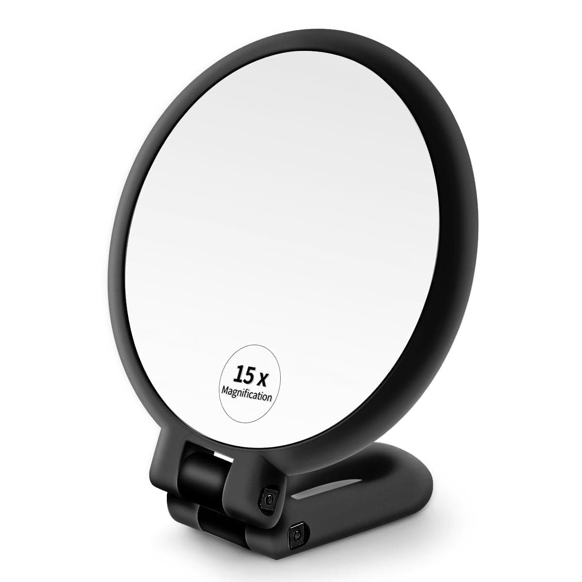 Plastic 1x 10x Magnifying Handheld Square Hand Mirror, Travel Folding Held Double Sided Pedestal Magnification and True Image Makeup Mirror for Women with Adjustable Handle