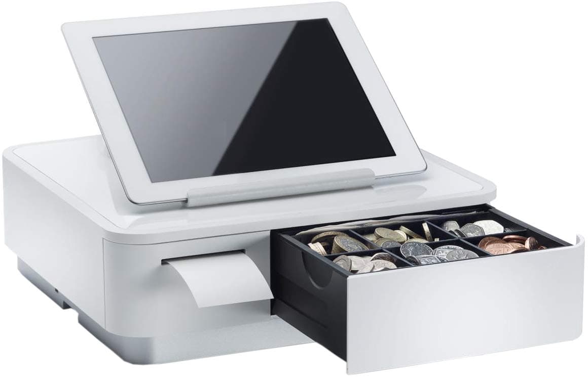 mPOP Integrated USB-C Lightning Receipt Printer & Cash Drawer with Tablet Stand - White