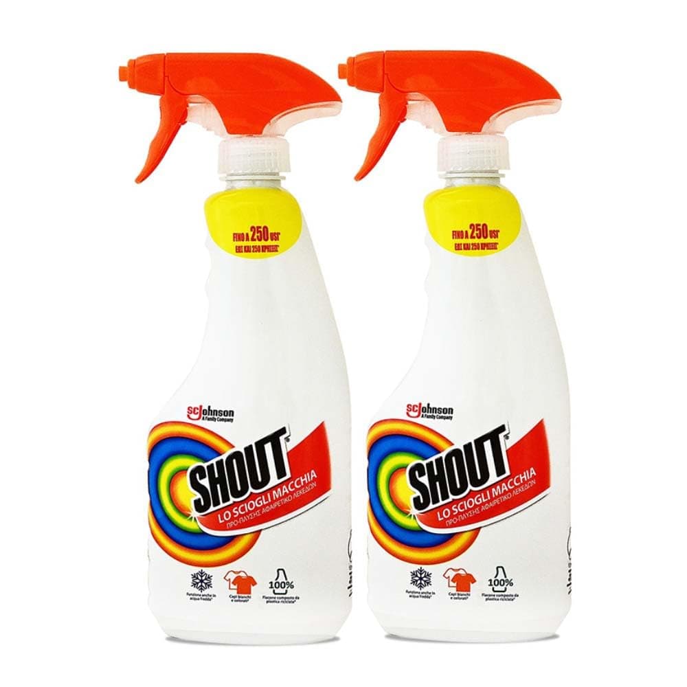 Shout Stain Remover Spray, 2 x 500ml - Triple Acting Laundry Stain Remover, Effective on Tough Fabric Stains