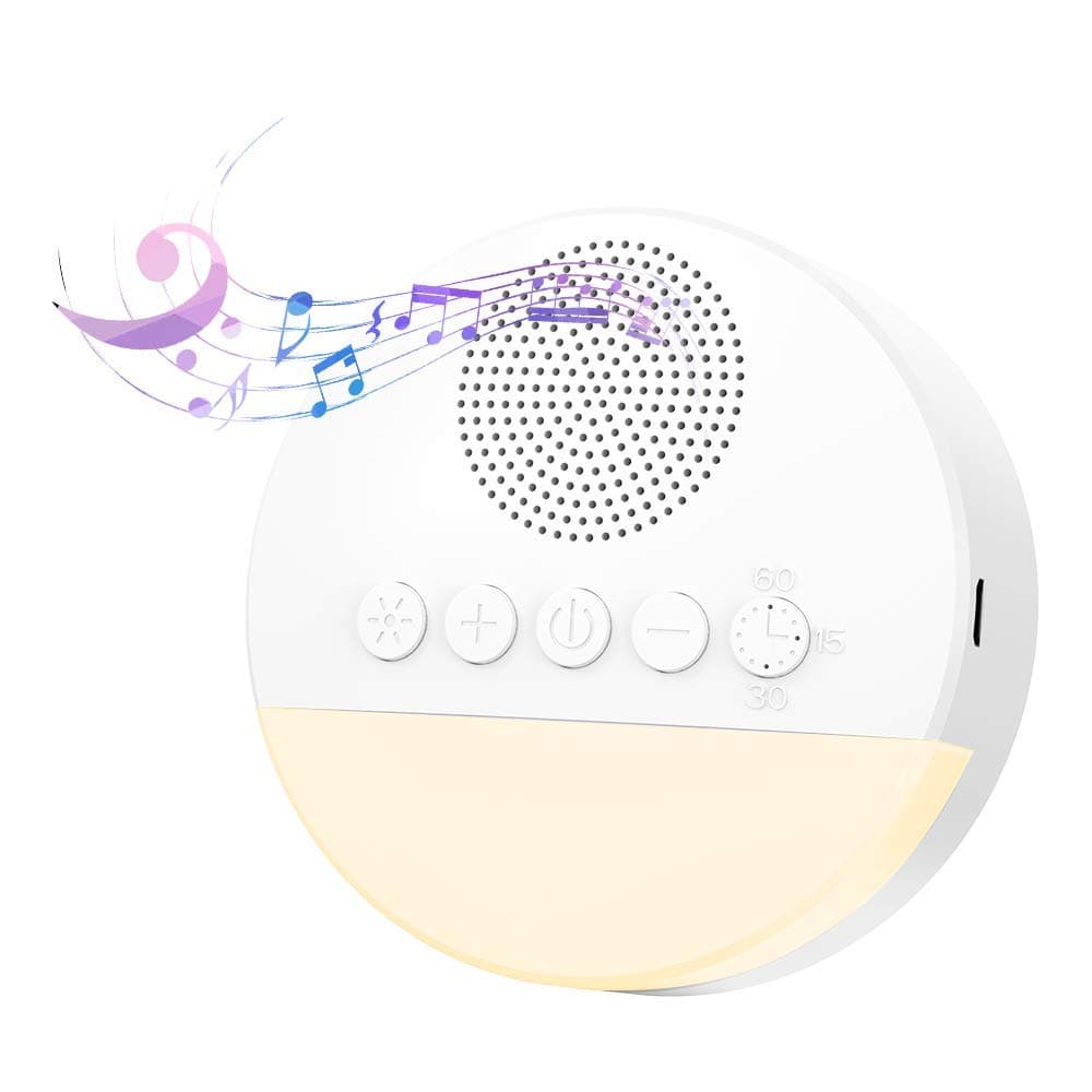 White Noise Machine with Night Light for Sleeping, Sleep Machines with 20 Soothing Sounds, Adjustable Volume, Timer and Memory Function for Adults Travel Office Privacy (White)