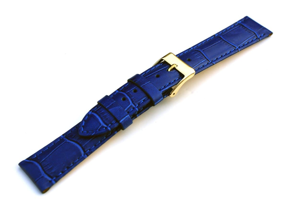 Blue Genuine Leather Crocodile Pattern 18 Millimeter Watch Strap w/GP Buckle