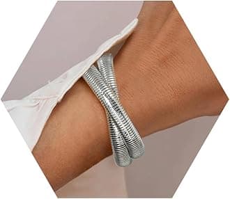 Awinesn Gold Bangles for Women Chunky Stretch Bangles Bracelets Set 18K Gold Plated Stainless Steel Link Chain Bracelets Flexible Wide Wristband Bracelets Set of 3 Jewelry Gifts for Women