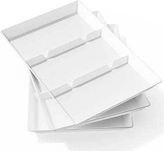 Lifewit Serving Tray Divided for Party Supplies, 3 PCS 15" x 10" Plastic Platters for Serving Food, White Reusable Tray for Veggie, Snack, Fruit, Cookies, Desserts in Kitchen/Pantry