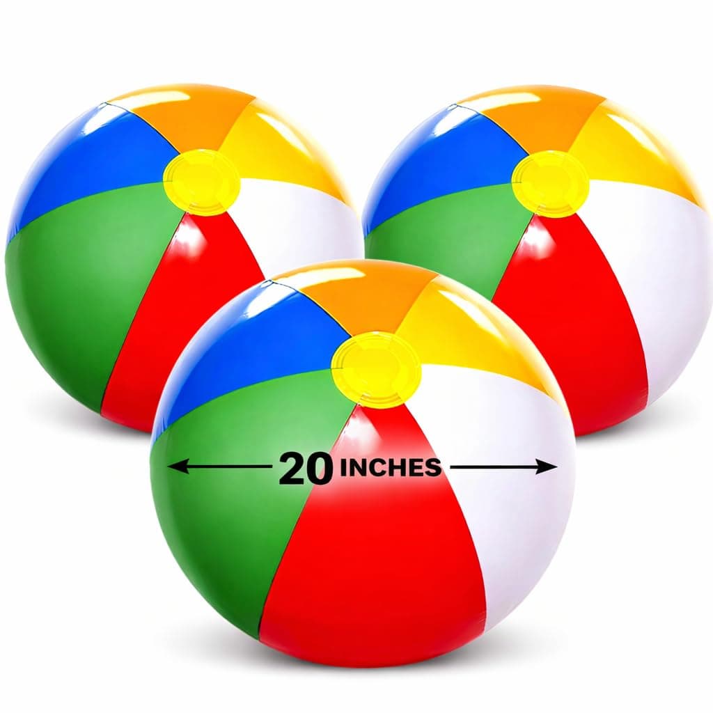 Beach Balls [3 Pack] 20" Inflatable Beach Balls for Kids - Beach Toys for Kids & Toddlers, Pool Games, Pool Toy - Classic Rainbow Color