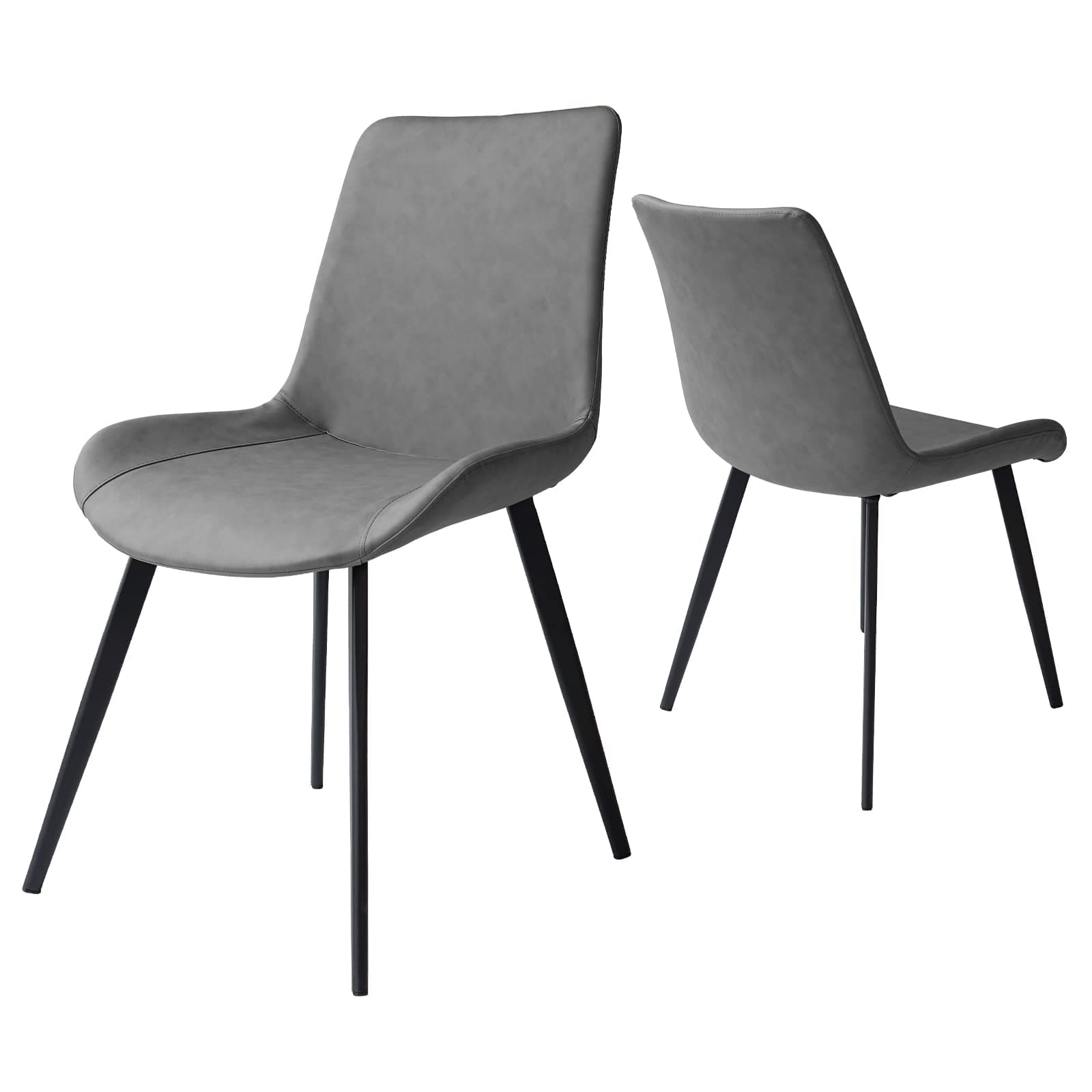 Dining Chairs Set of 2, Modern Kitchen & Dining Room Chairs, Upholstered Faux Leather Cushion Seat and Sturdy Metal Legs (2 Grey Chairs)