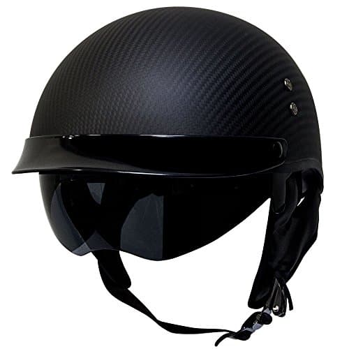 Voss 888CF Genuine Carbon Fiber DOT Half Helmet with Drop Down Sun Lens and Metal Quick Release - S - Matte Carbon