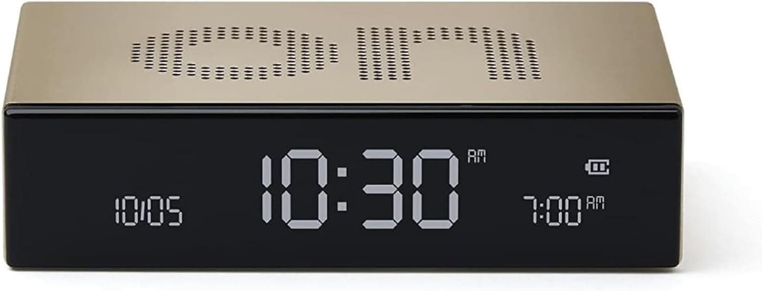 Lexon Flip Premium Reversible Rechargeable Alarm Clock LCD Display Electroluminescent Aluminium (Gold) Small