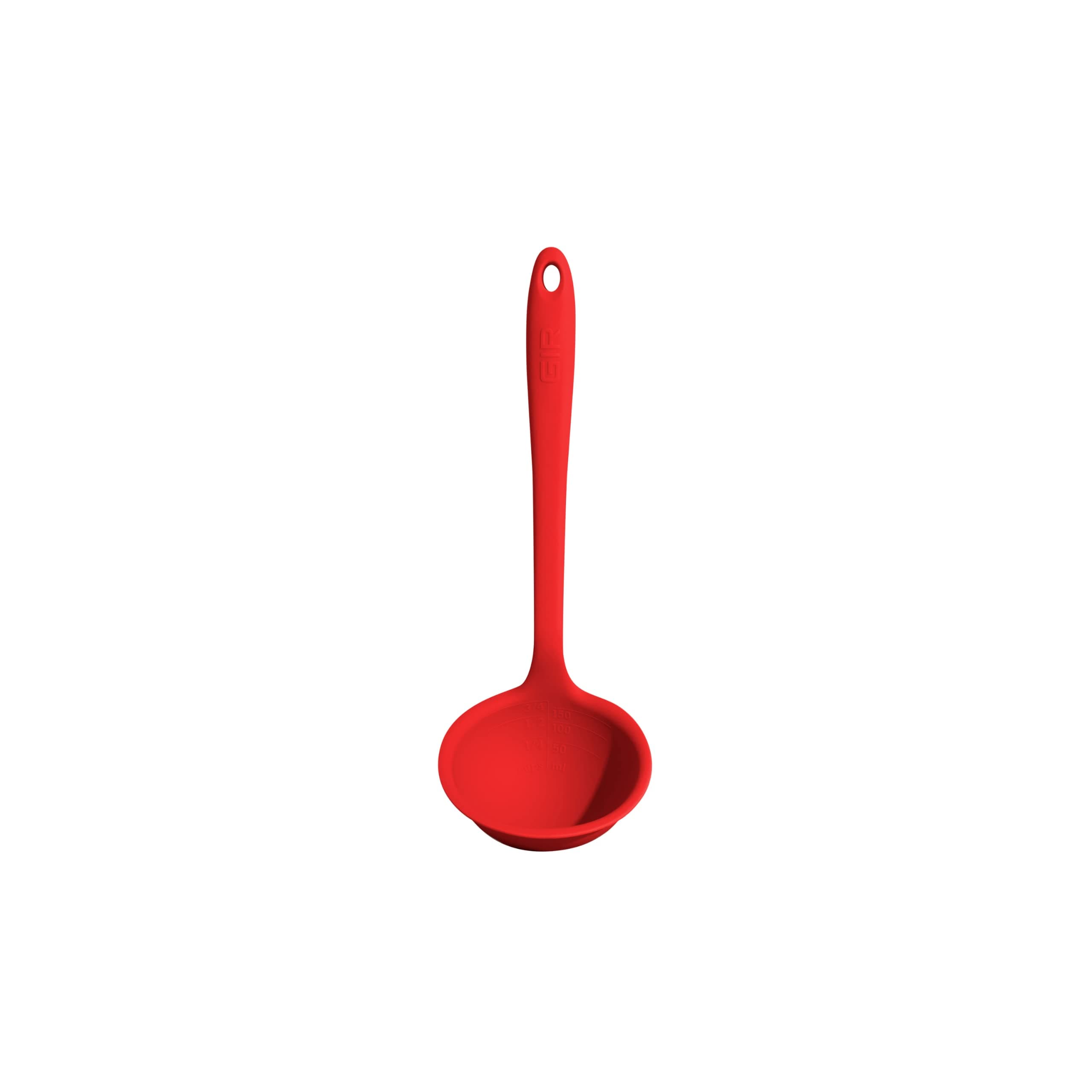 Get It Right Silicone Pasta Spoon & Ladle - 3/4-Cup Capacity - Red - Heat-Resistant to 425°F - Measurement Markings in Cups & mL - No-Drip Edge - Dishwasher-Ready