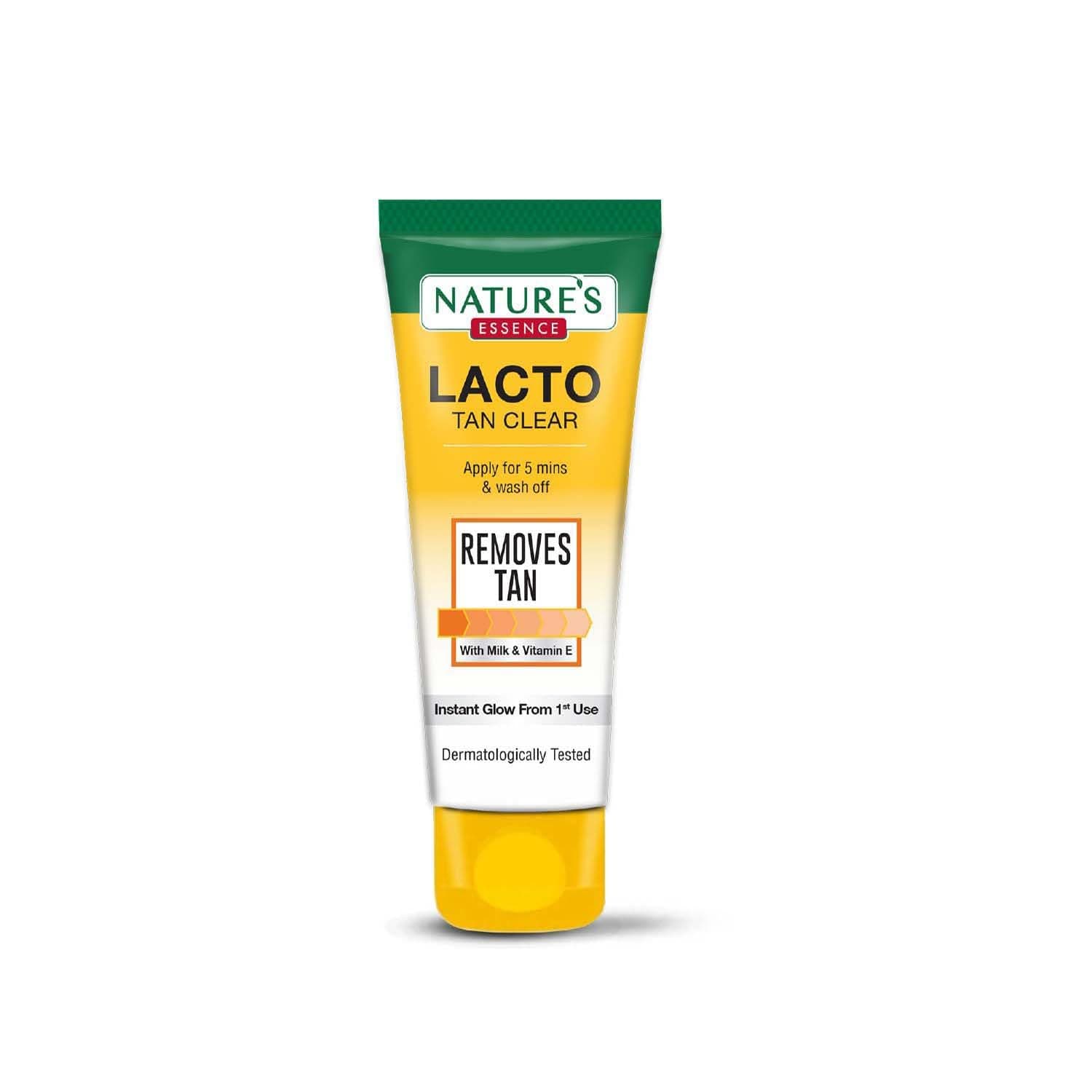 Natures essence lacto tan clear apply for 5 mins & wash off removes tan with milk & vitamin E instant glow from 1st use dermatologically tested,100gm