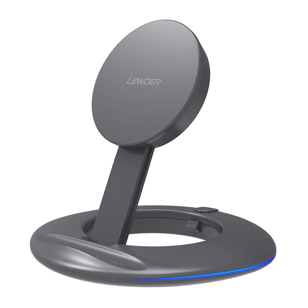Wireless Charger,Lewoer Fast Wireless Charging Pad Foldable Phone Stand 10W/7.5W/5W Output Charger Compatible iPhone 8 X/XS/XR Galaxy S8/S9/S9+ All Qi Devices (Gray)