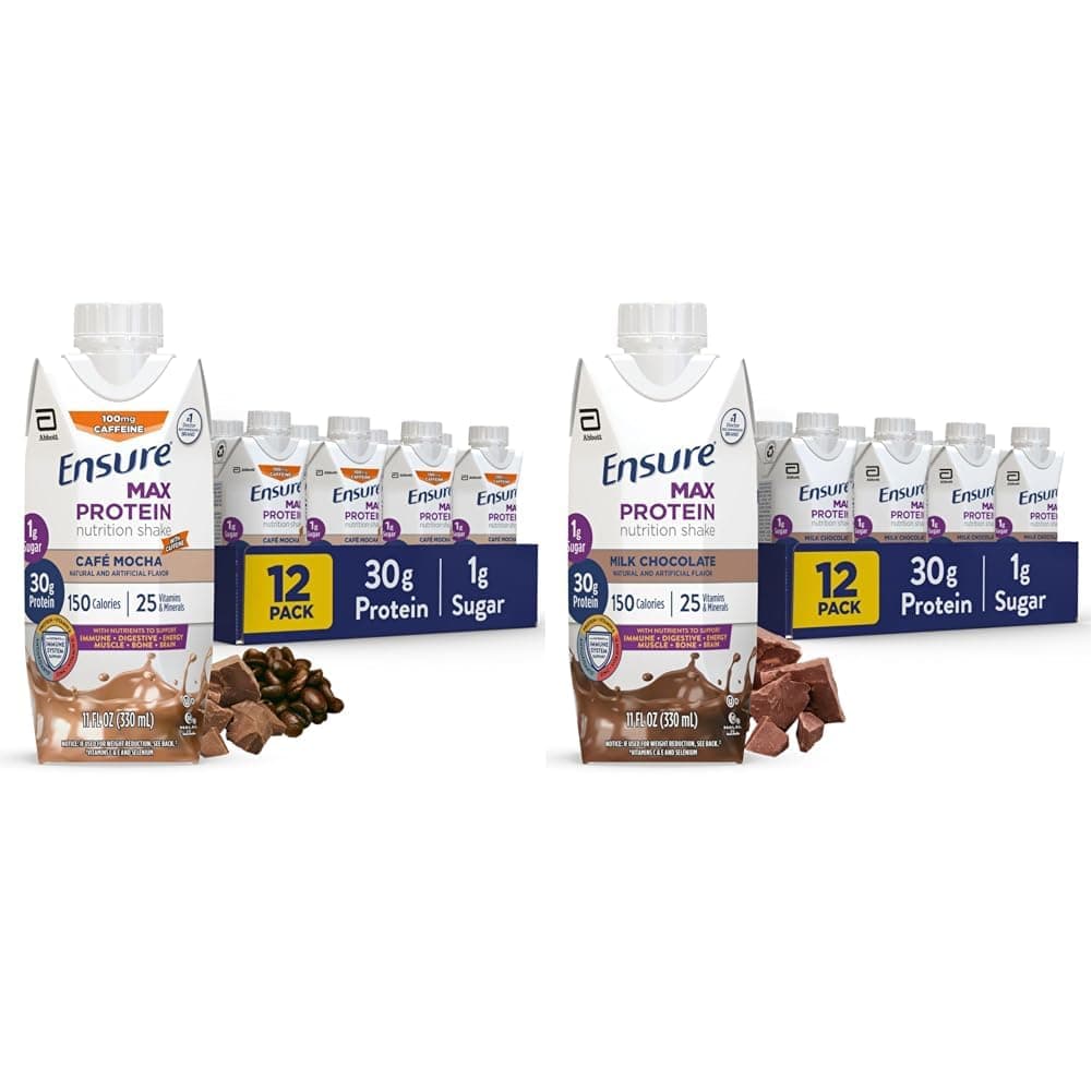 Max Protein Nutritional Shake with 30g Protein, 25 Vitamins & Minerals, 7 Flavors including Cafe Mocha and Milk Chocolate, Pack of 12, Gluten Free
