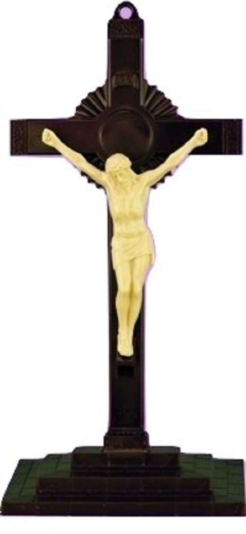 Space Age Plastics Sunburst Crucifix with Luminous Christ on Base
