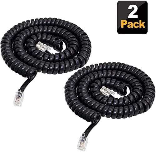 (7m 2Pack) Black Telephone Phone Handset Cable Cord, 4P4C Coiled Length 0.9 to 7 m Uncoiled Landline Phone Handset Cable Cord RJ9